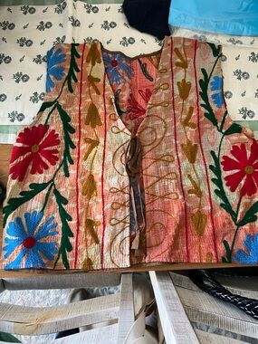 Kantha Vest! Embroidered Floral Cotton Vest in Red, Blue & Green